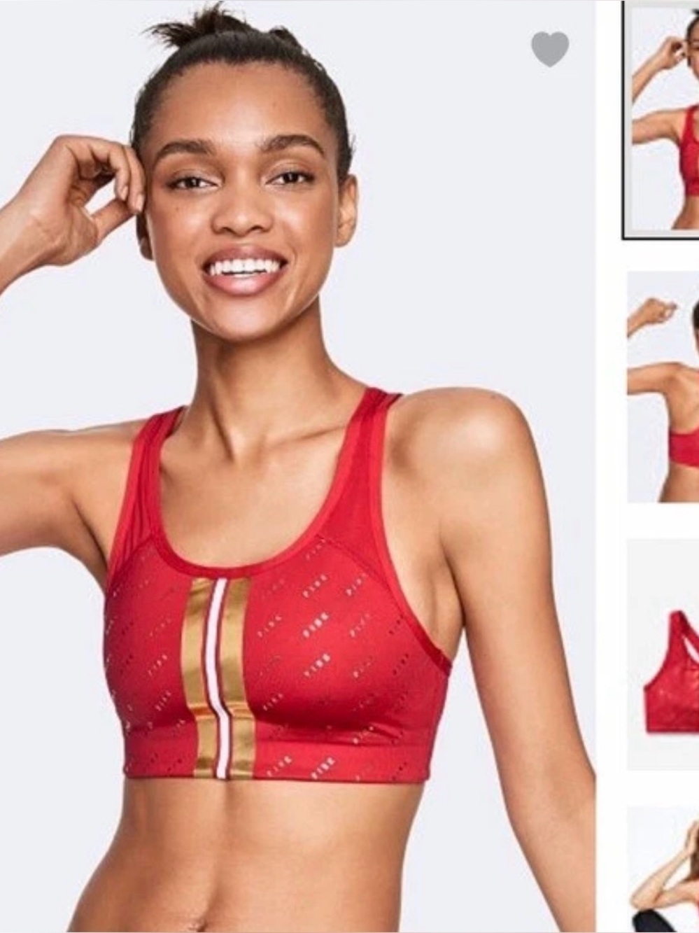 Victoria's Secret Woman’s Pink Red & Gold Logo Racerback Sports Bra Size Large